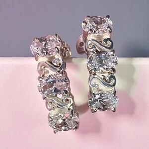 Elegant 925 Silver Cubic Zirconia 3 Stone Earrings